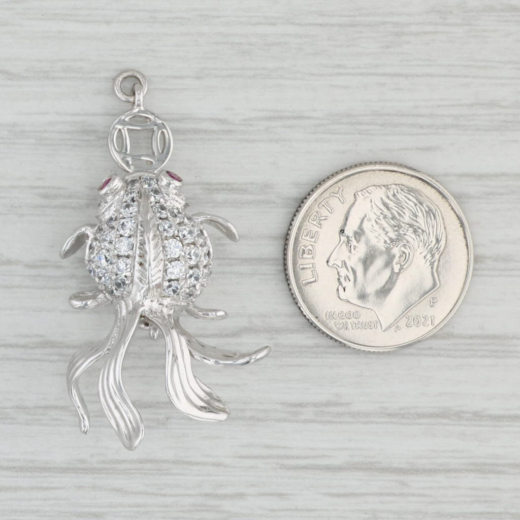 Light Gray New Fish Necklace Clasp Pendant Sterling Silver Cubic Zirconia Lab Created Ruby