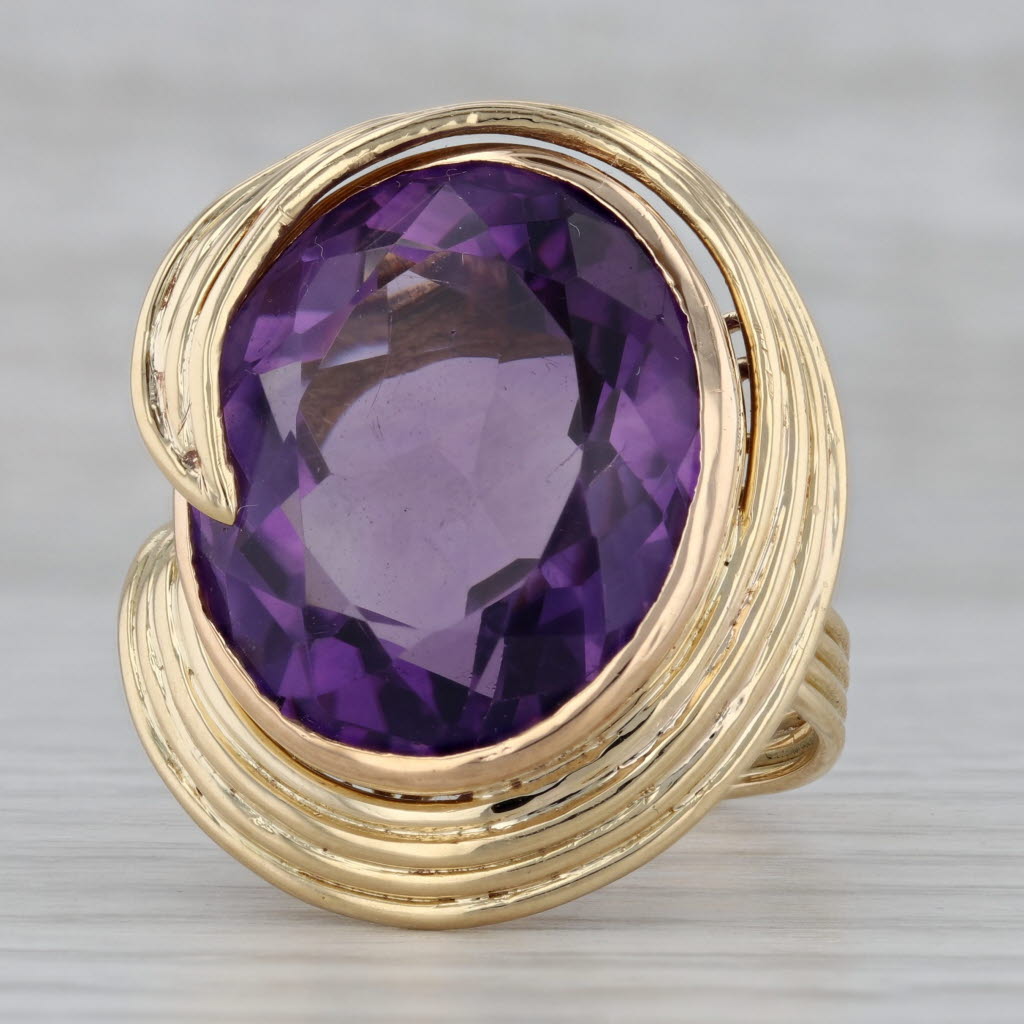 Gray 20.01ctw Oval Amethyst Diamond Cocktail Ring 18k Yellow Gold Size 7.25