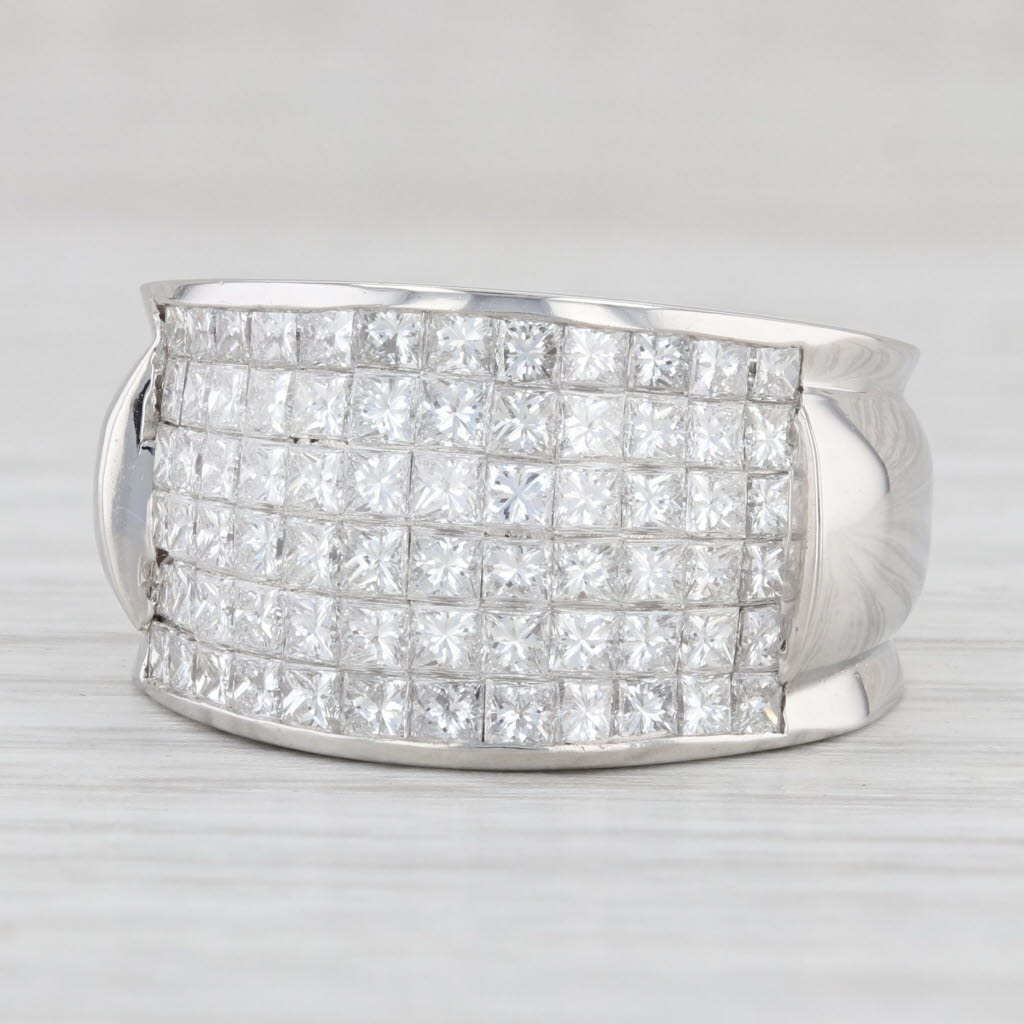 Light Gray 3ctw Pave Diamond Cocktail Ring Platinum Size 6.75-7 Wide Band