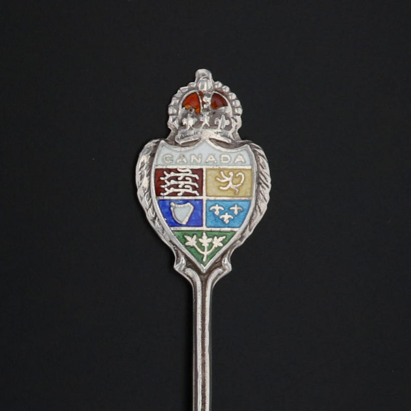 Black Vintage Montreal Canada Souvenir Spoon Sterling Silver Enamel Coat of Arms