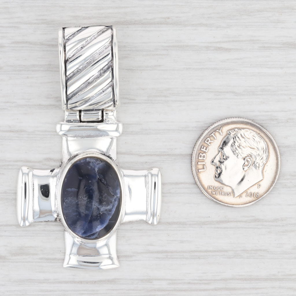 Light Gray New Blue Sodalite Cross Pendant 925 Sterling Silver B12636