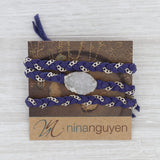 New Nina Nguyen Cordelia Necklace Woven Purple Leather White Druzy Pendant
