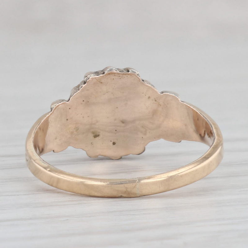 Gray Victorian Garnet Pearl Halo Ring 14k Yellow Gold Enamel Size 7.75 Antique