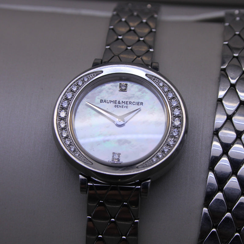 Dark Slate Gray Baume Mercier Ladies Steel Double Bracelet Petit Promesse Diamond MOP Watch Box