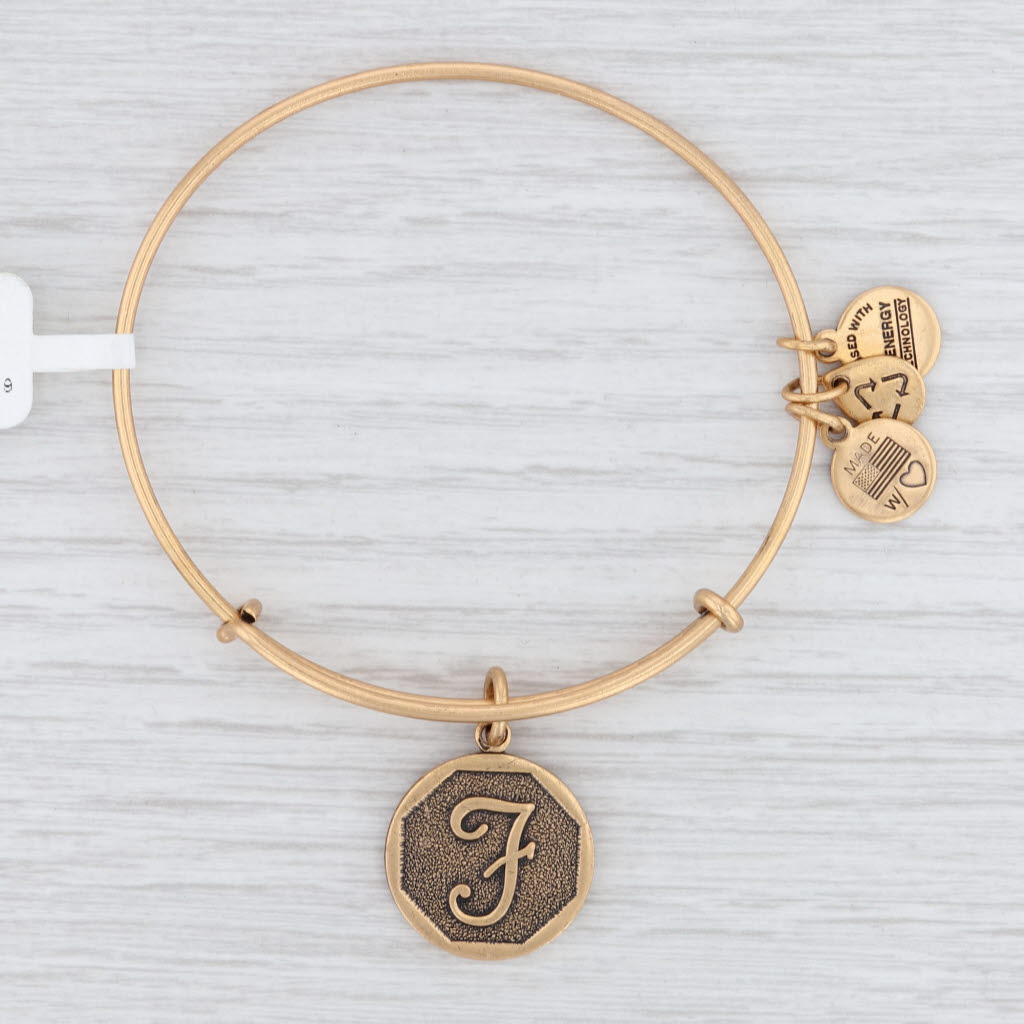 Light Gray New Alex and Ani Initial F Bangle Charm Bracelet Rafaelian Gold Expandable