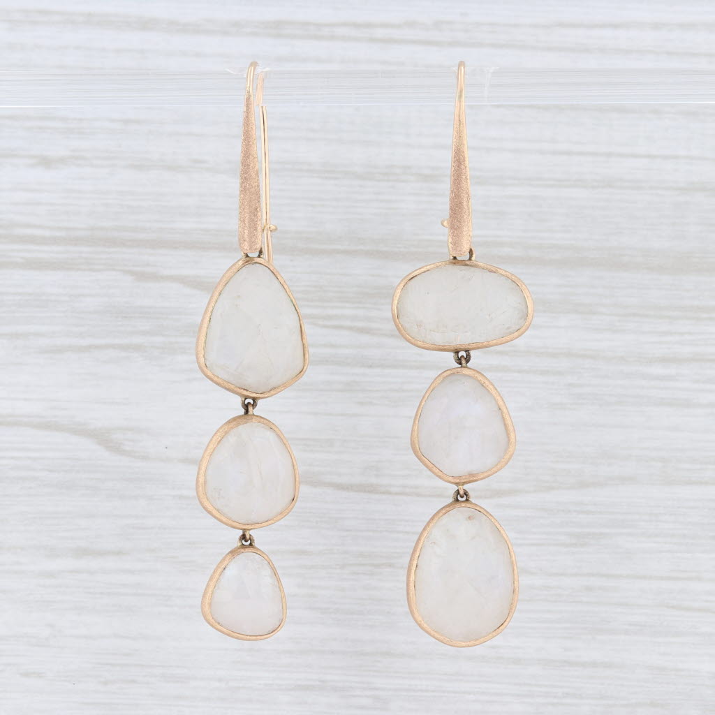 Light Gray New Nina Nguyen Moonstone Dangle Earrings 14k Yellow Gold Pierced Hook Posts