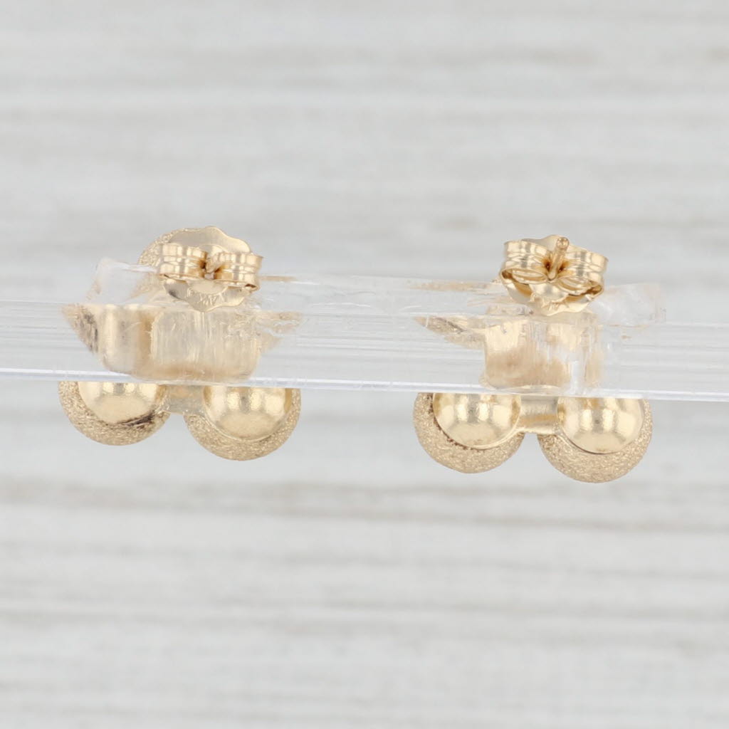 Light Gray 3 Bead Stud Earrings Brushed 14k Yellow Gold Pierced Studs