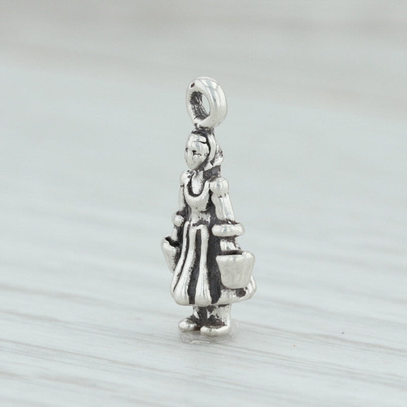 Light Gray 12 Days of Christmas Milk Maid Charm Sterling Silver Figural 3D Holiday 925