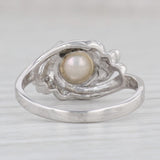Light Gray Cultured Pearl Solitaire Ring 10k White Gold Size 7 Diamond Accents
