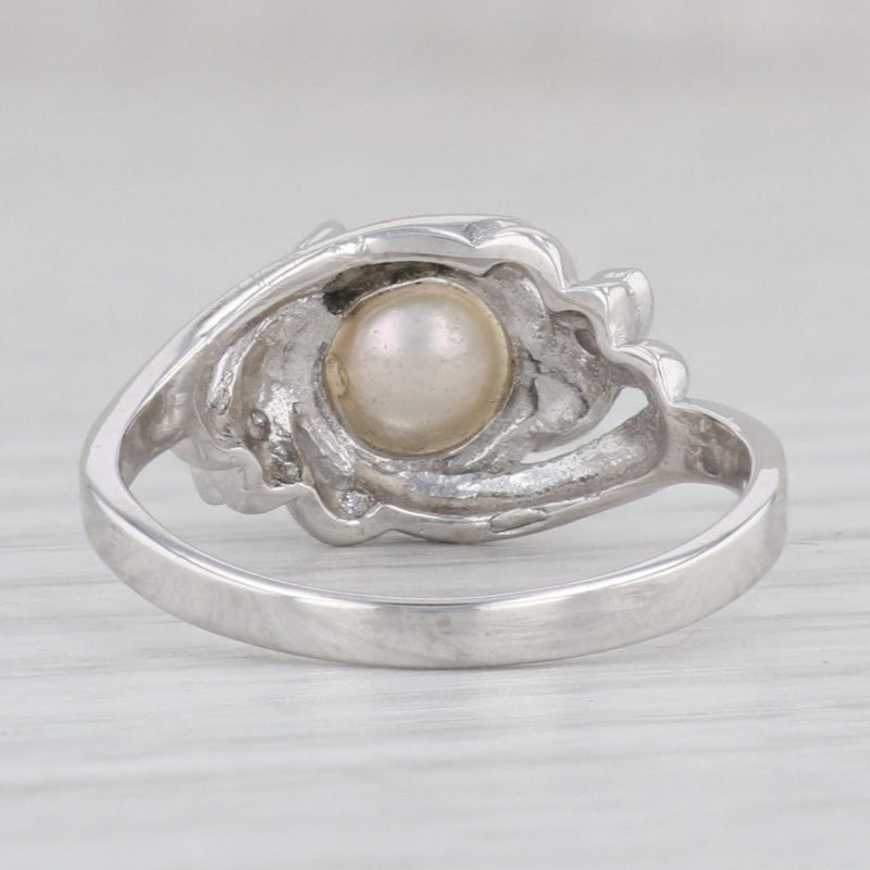 Light Gray Cultured Pearl Solitaire Ring 10k White Gold Size 7 Diamond Accents