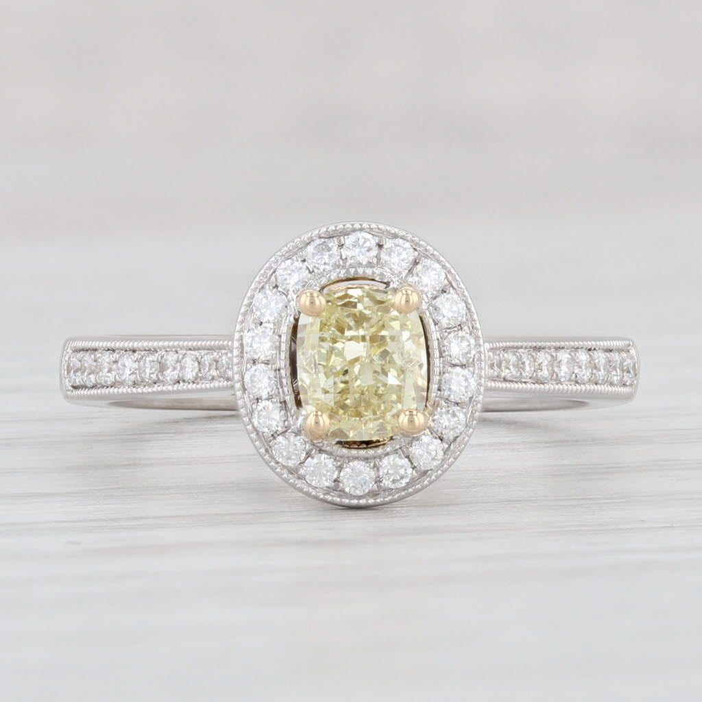 Light Gray 0.98ctw Yellow White Diamond Halo Engagement Ring 18k White Yellow Gold Size 6.5