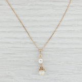 Vintage Cultured Pearl 0.45ct Diamond Pendant Necklace 14k Gold 18" Curb Chain