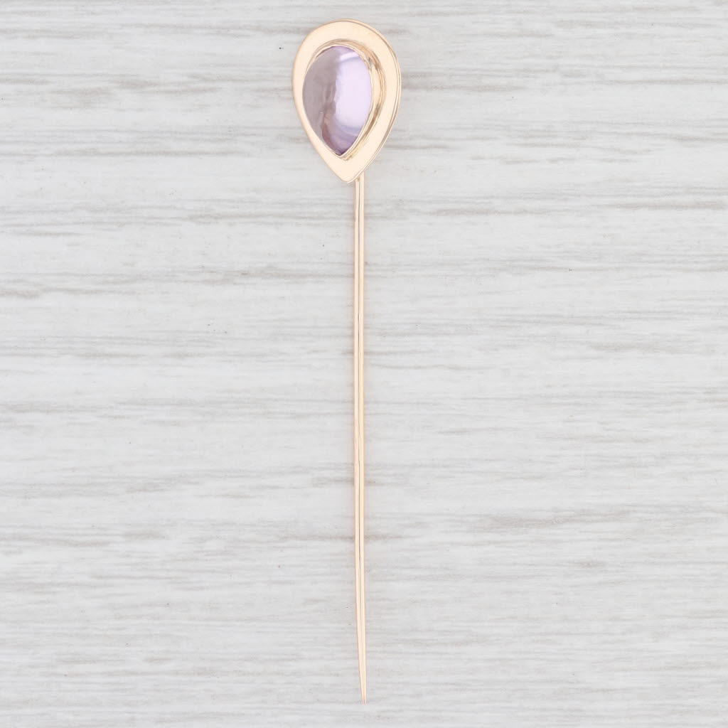 Light Gray Amethyst Teardrop Stickpin 10k Yellow Gold Pear Solitaire