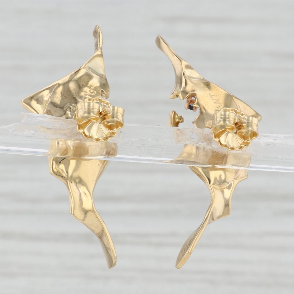 Light Gray Sapphire Emerald Hummingbird Earrings 18k Yellow Gold Bryant Bird Jewelry