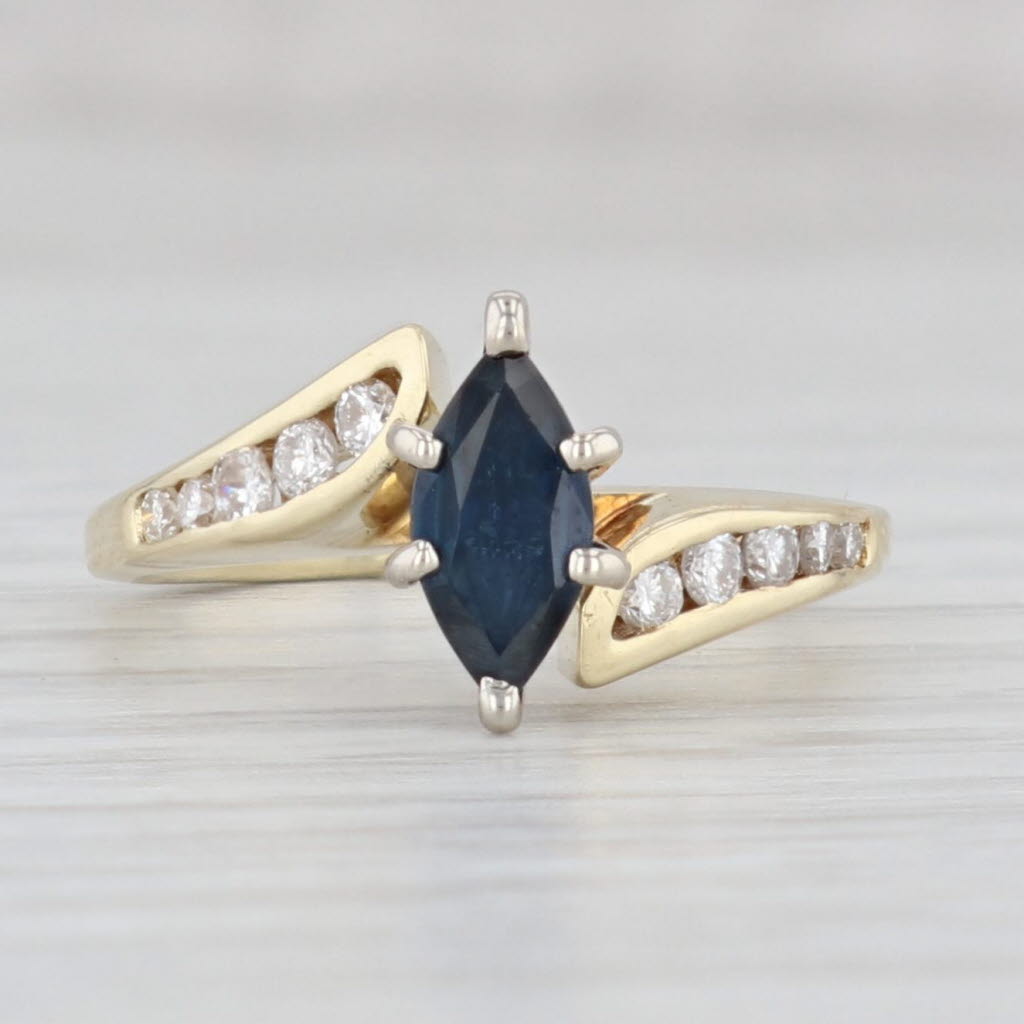 Light Gray 0.69ctw Marquise Sapphire Diamond Ring 14k Yellow Gold Bypass Size 5 Engagement