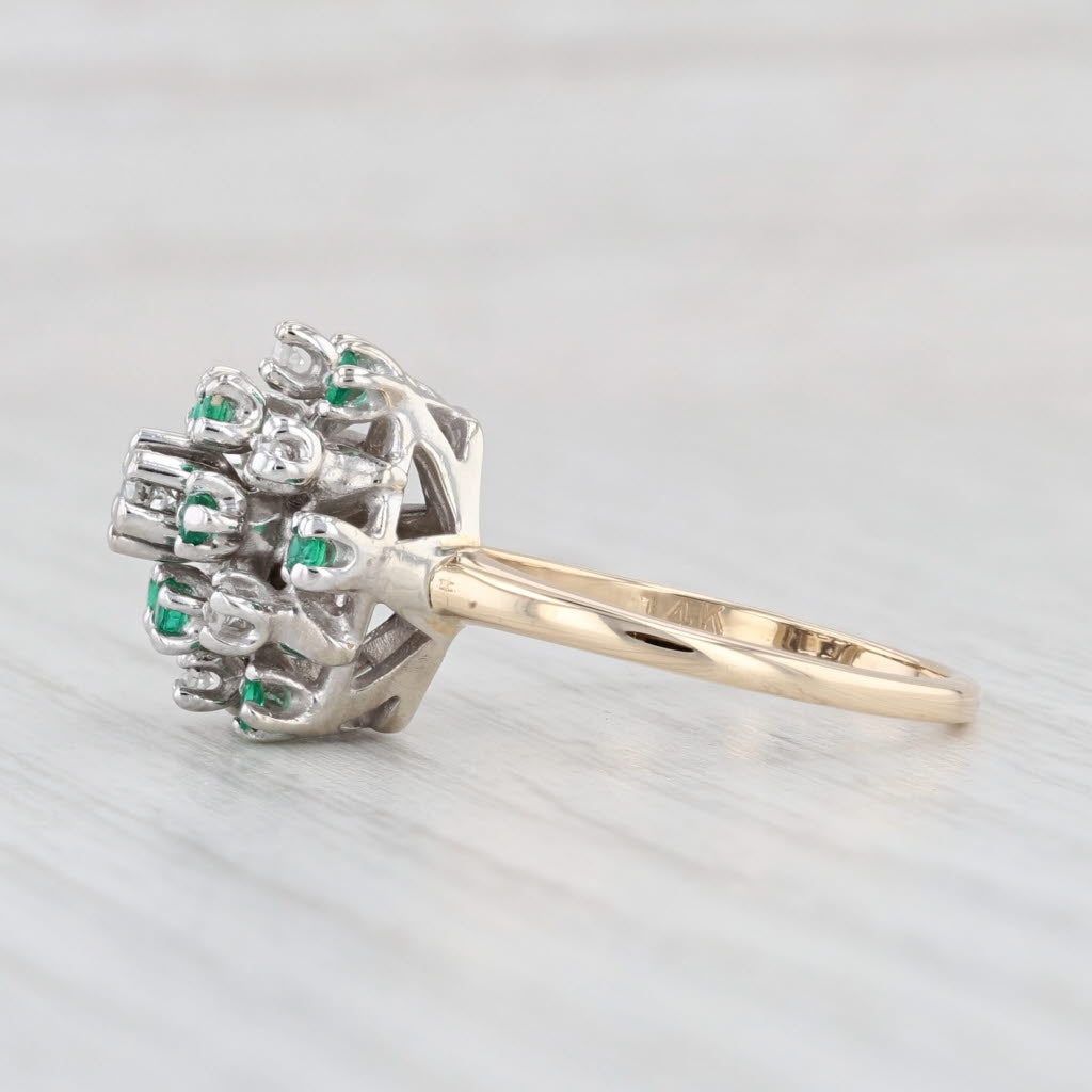 Light Gray 0.45ctw Diamond Emerald Cluster Ring 14k Gold Size 8.5 Cocktail