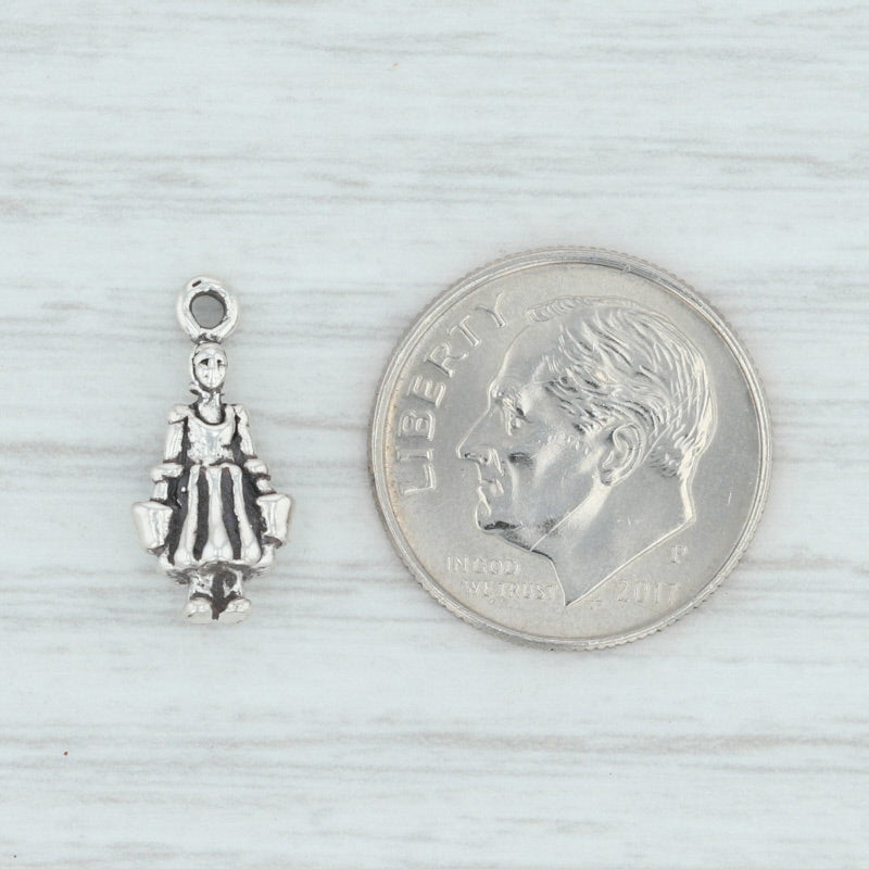 Light Gray 12 Days of Christmas Milk Maid Charm Sterling Silver Figural 3D Holiday 925