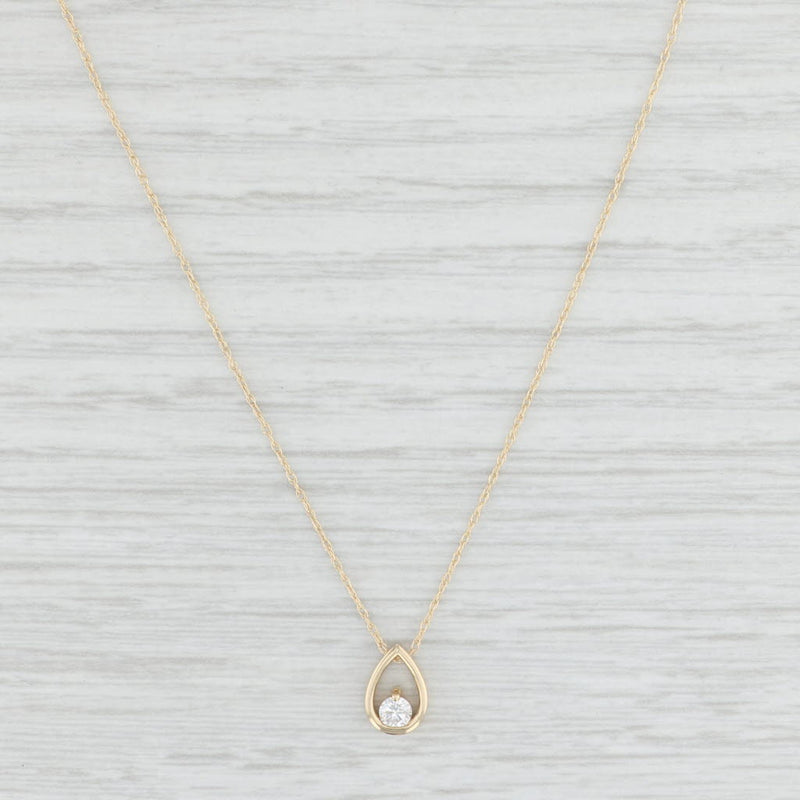 Light Gray New 0.10ct Diamond Teardrop Pendant Necklace 14k Yellow Gold 18"