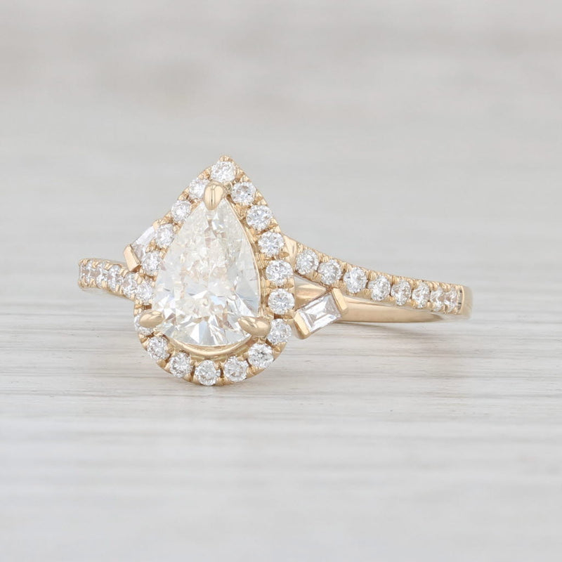 New 1.27ctw Pear Halo Diamond Engagement Ring 14k Yellow Gold Size 6.75