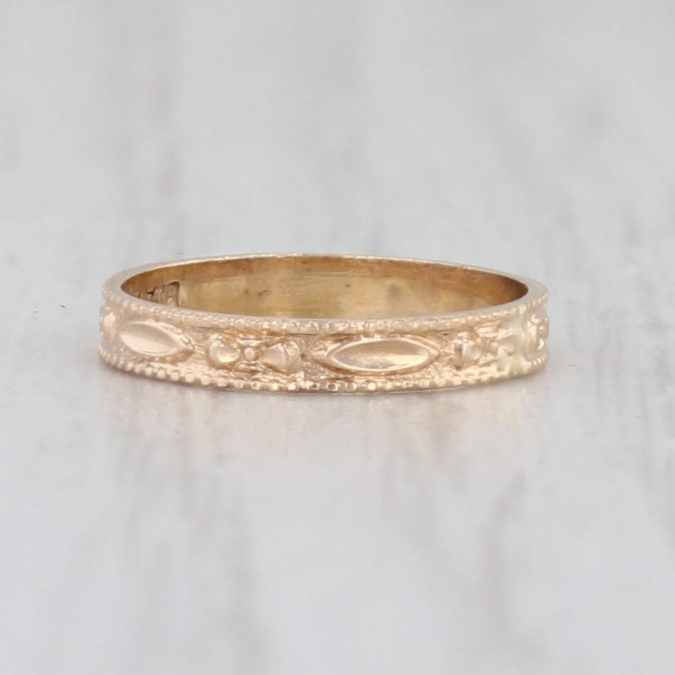 Light Gray Antique Floral Baby Ring 10k Yellow Gold Keepsake Small Baby Size BDA