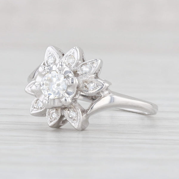 Light Gray Vintage 0.26ctw VS2 Diamond Engagement Ring 14k 10k White Gold Floral Size 6.25