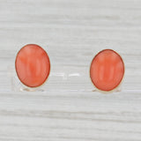 Light Gray Oval Coral Cabochon Stud Earrings 18k Yellow Gold