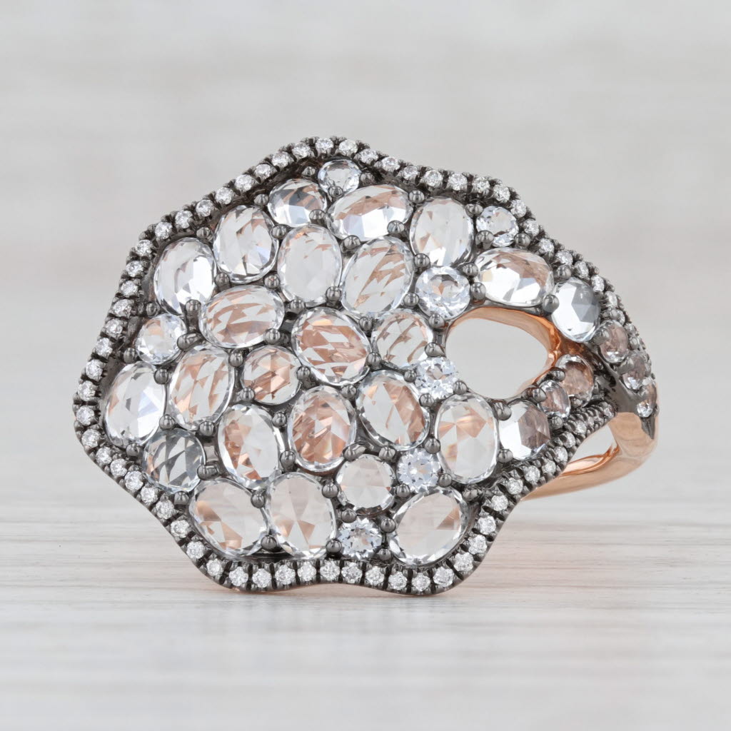 Light Gray New 3.66ctw White Topaz Diamond Cocktail Ring 14k Rose Gold S 7 Abstract Cluster