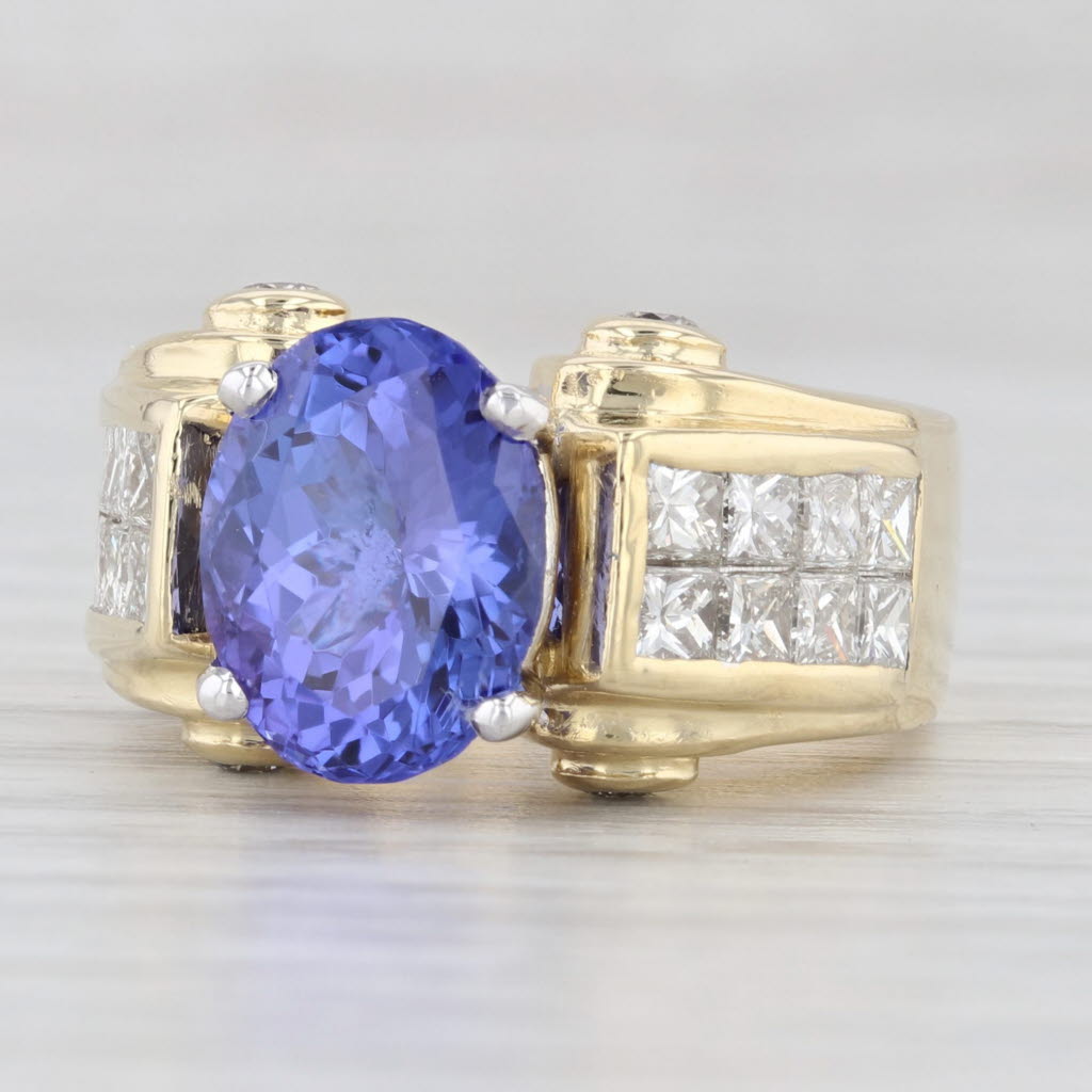 Light Gray 5.64ctw Oval Tanzanite Diamond Cocktail Ring 18k Yellow Gold Size 5.25