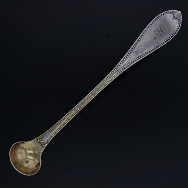 Black Gale & Willis Condiment Spoon Sterling Silver Gold Wash Vintage 6" Monogrammed