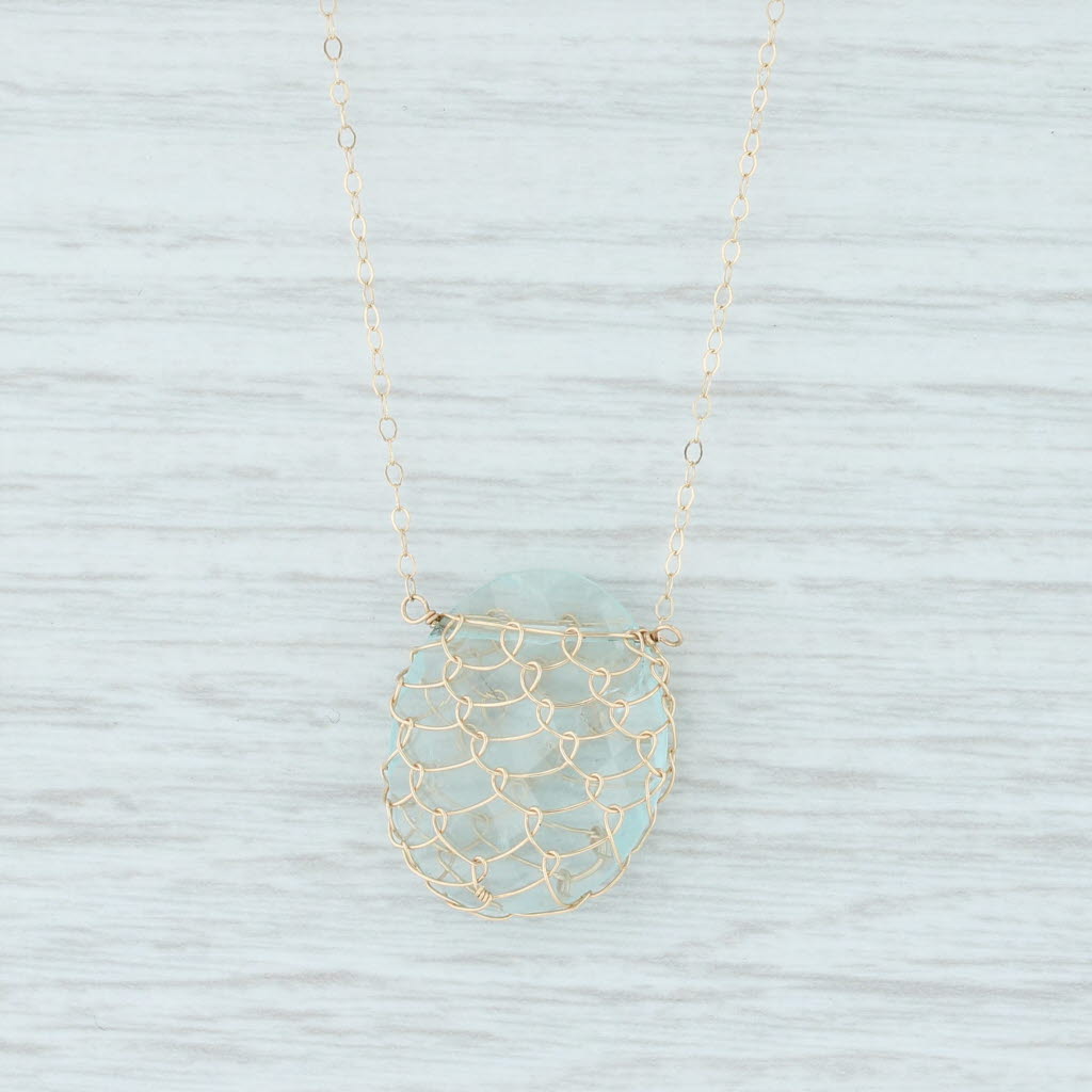 Light Gray Aquamarine Net Pendant Necklace 14k Gold 17.75” Cable Chain Nordstrom