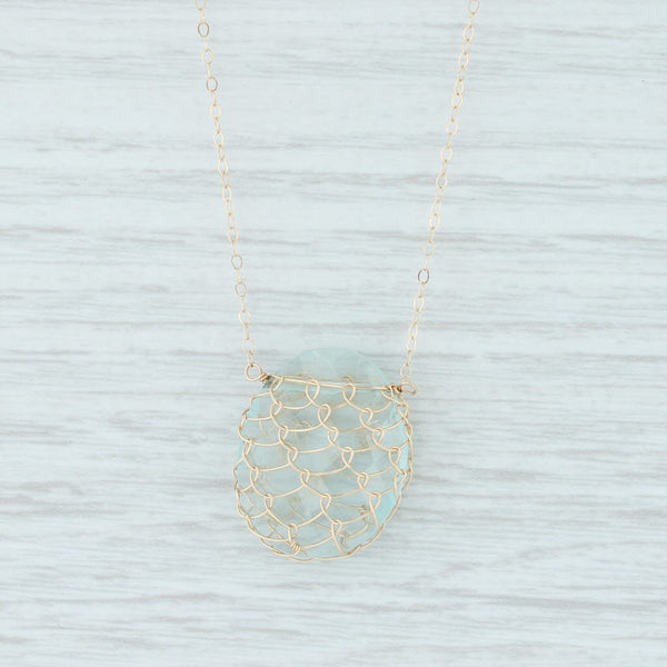 Light Gray Aquamarine Net Pendant Necklace 14k Gold 17.75” Cable Chain Nordstrom
