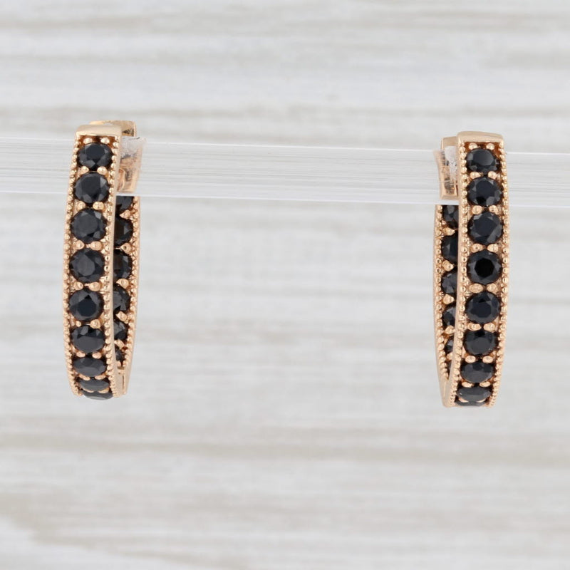 New Nina Nguyen Black Spinel Inside Out Hoop Earrings 18k Gold Hinged Snap Top