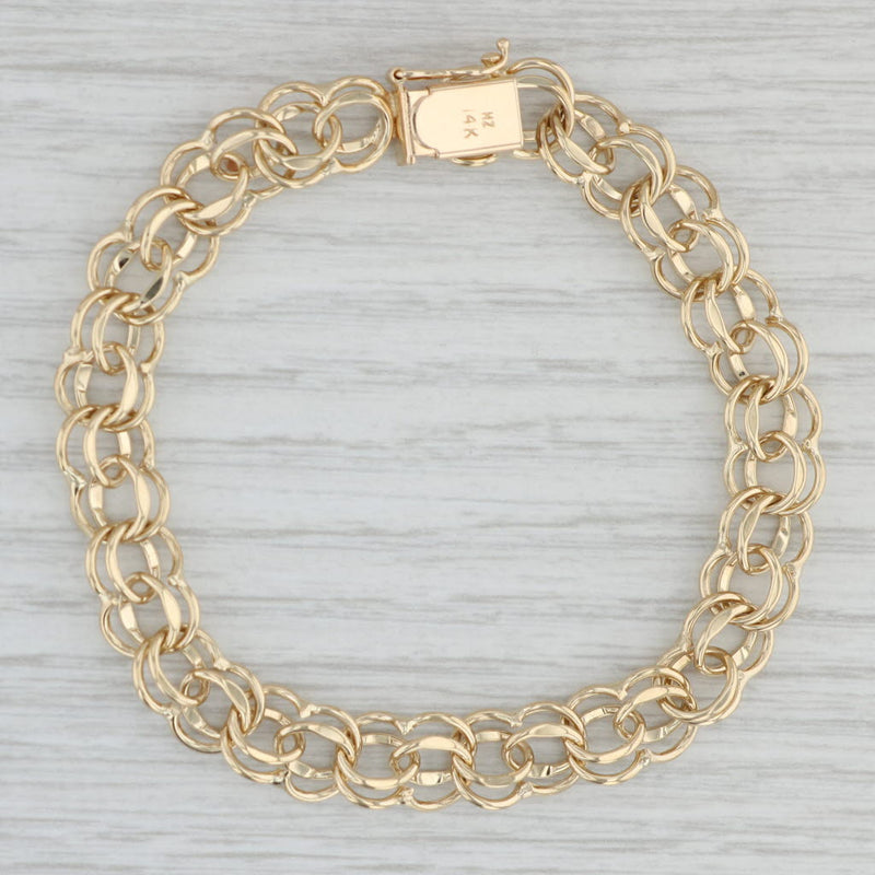 7" Double Curb Chain Starter Charm Bracelet 14k Yellow Gold 8.7mm