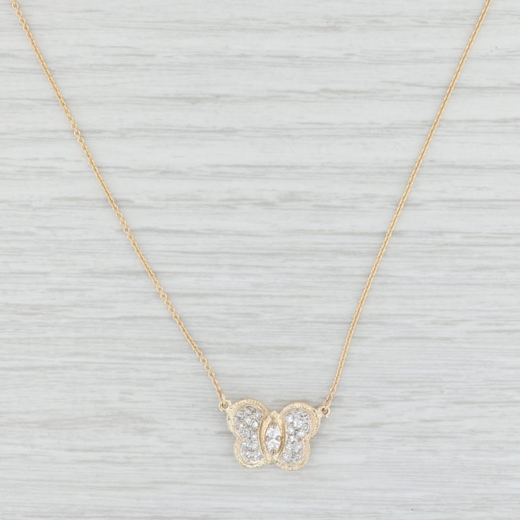 Light Gray 0.23ctw Diamond Butterfly Pendant Necklace 14k Yellow Gold 16.5-18.5" Adjustable