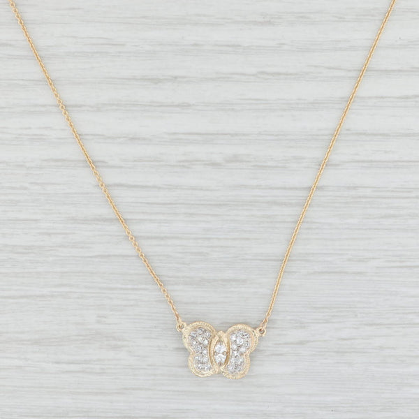 Light Gray 0.23ctw Diamond Butterfly Pendant Necklace 14k Yellow Gold 16.5-18.5" Adjustable
