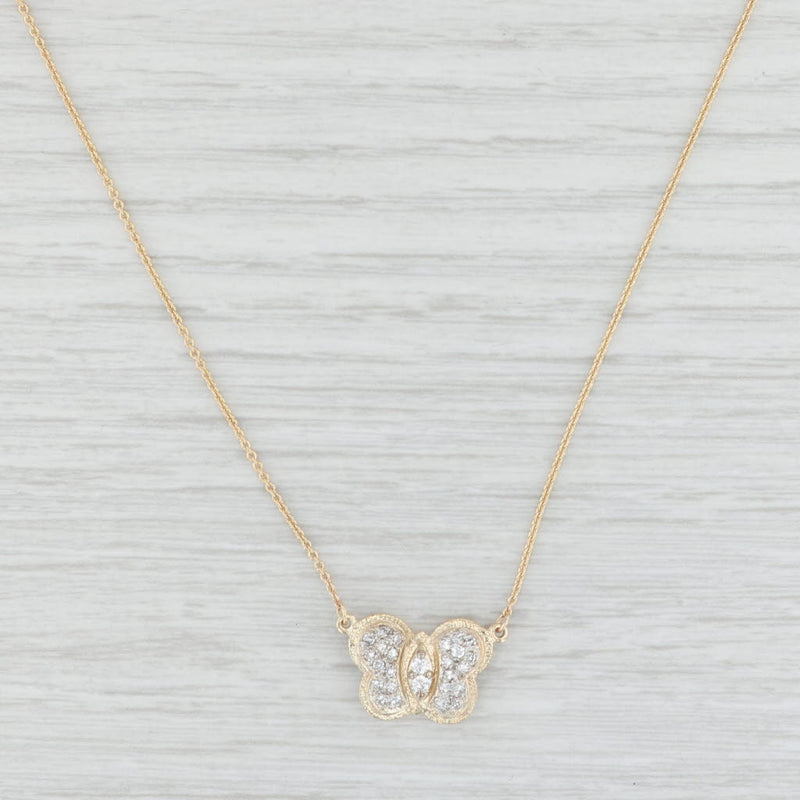 0.23ctw Diamond Butterfly Pendant Necklace 14k Yellow Gold 16.5-18.5" Adjustable
