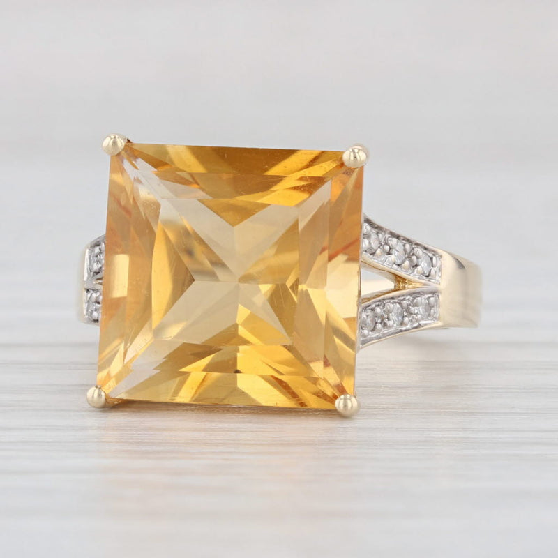 6.85ct Citrine Square Diamond Ring 14k Yellow Gold Size 6 Cocktail