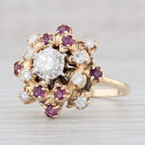 Vintage 1.09ctw Diamond Ruby Cluster Ring 14k Yellow Gold Size 7.5 Cocktail