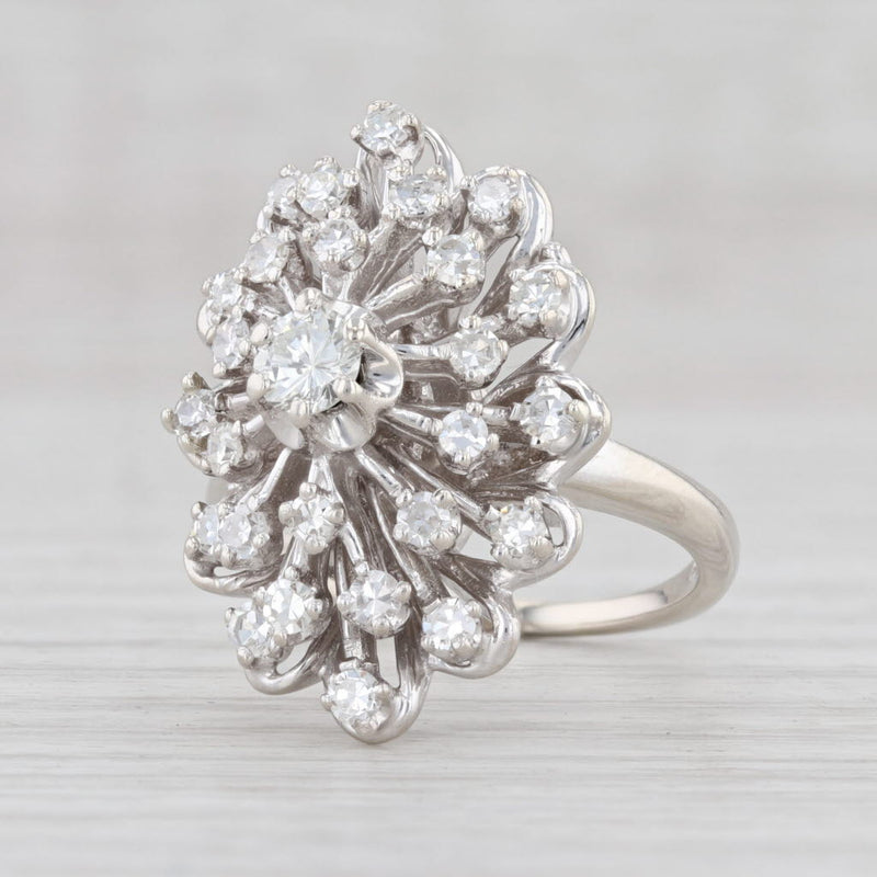 Vintage 1.01ctw Diamond Cluster Ring 14k White Gold Size 6.25 Cocktail