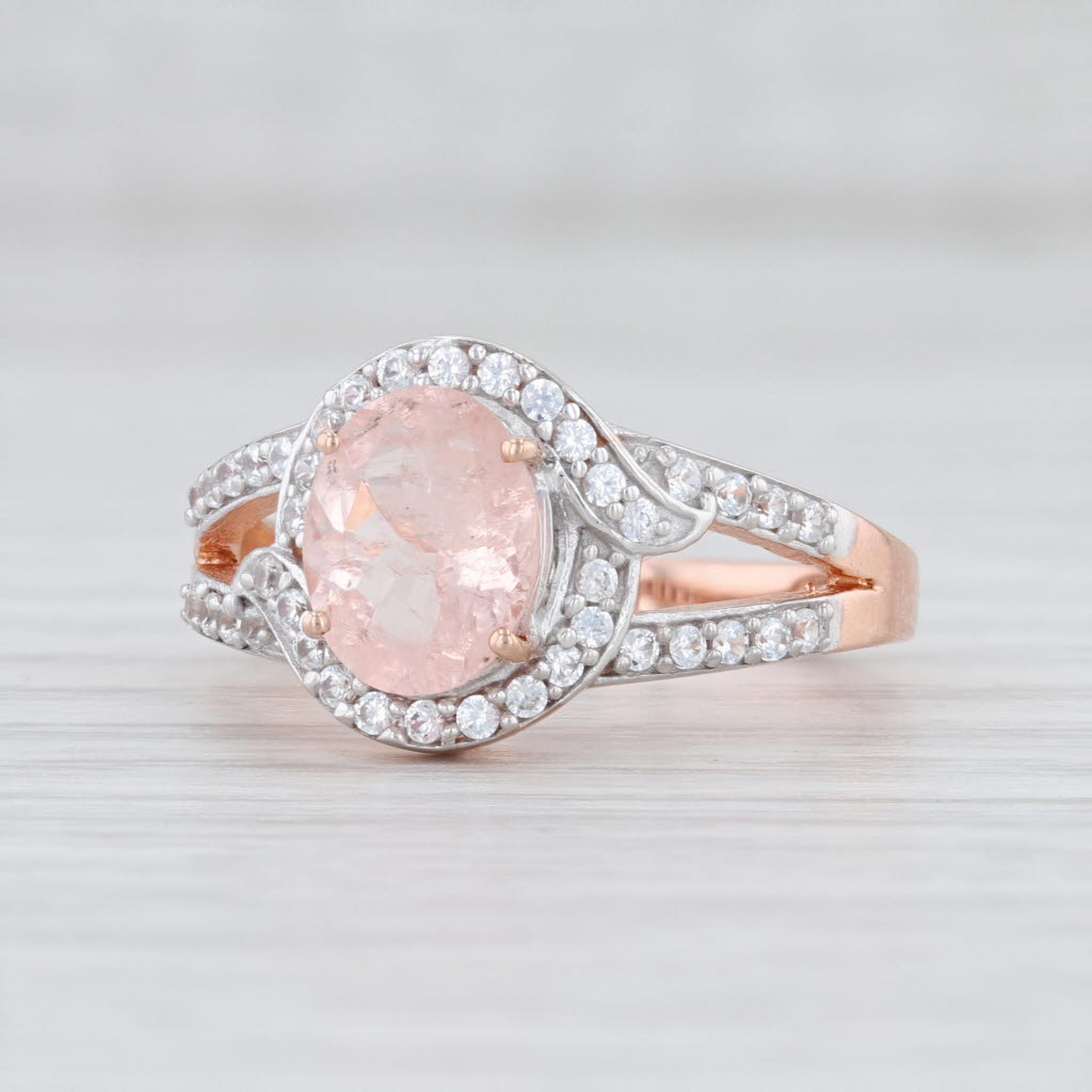 Light Gray New 3.10ctw Morganite Zircon Halo Ring Sterling Silver Rose Gold Plated Sz 10.25