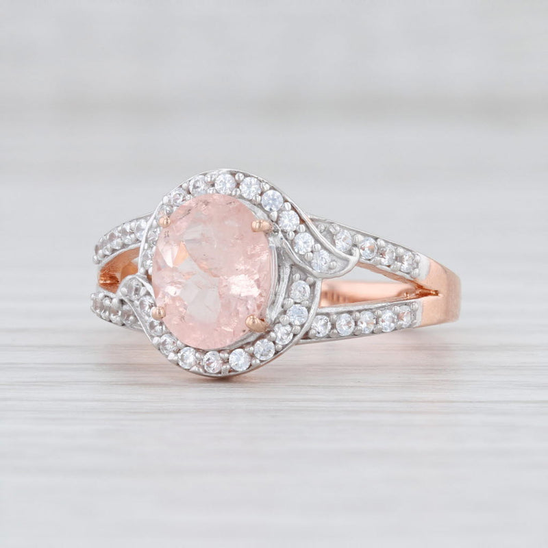 Light Gray New 3.10ctw Morganite Zircon Halo Ring Sterling Silver Rose Gold Plated Sz 9.25