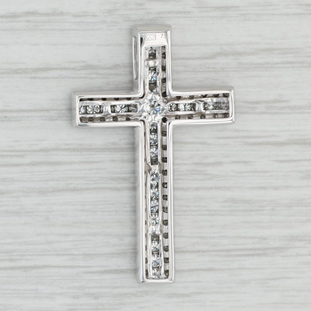 Light Gray 1.60ctw Diamond Cross Pendant 18k White Gold Religious Jewelry