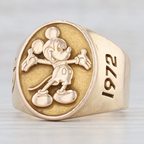 Light Gray Vintage Disney Cast Member 1972 Mickey Mouse Class Ring 10k Gold Size 8.75