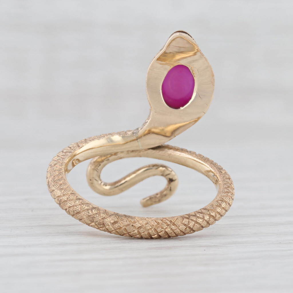 Light Gray Coiled Snake Ring Synthetic Star Ruby Blue Sapphire 10k Yellow Gold Size 9.75