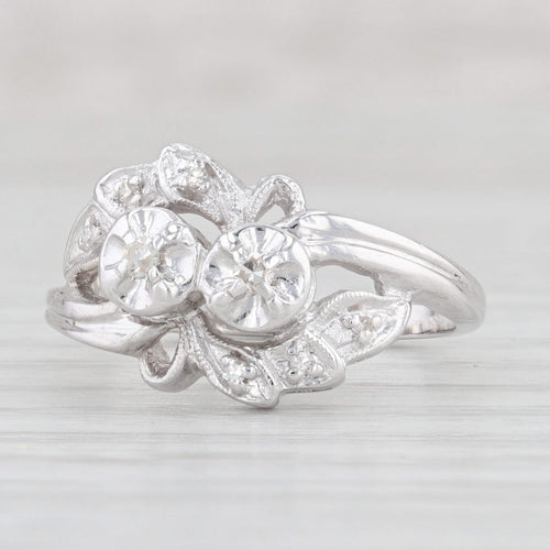 Light Gray Vintage Diamond Bypass Ring 14k White Gold Size 6.25 Anniversary