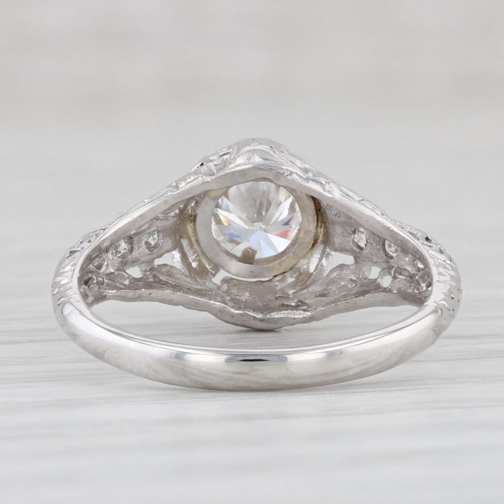 Light Gray Art Deco 0.62ctw Diamond Engagement Ring Platinum Size 5.25 Floral Filigree