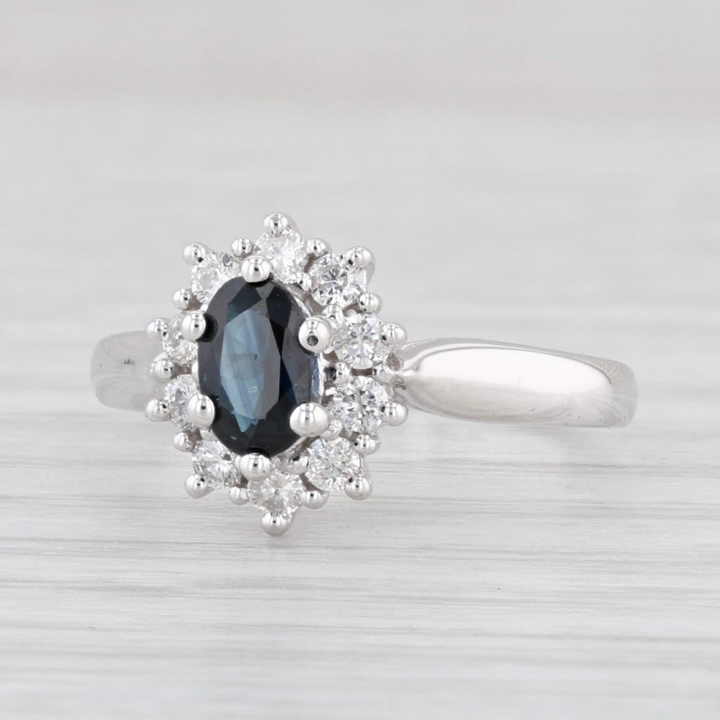 Light Gray 0.91ctw Oval Blue Sapphire Diamond Halo Ring 14k White Gold Size 5.5 Engagement