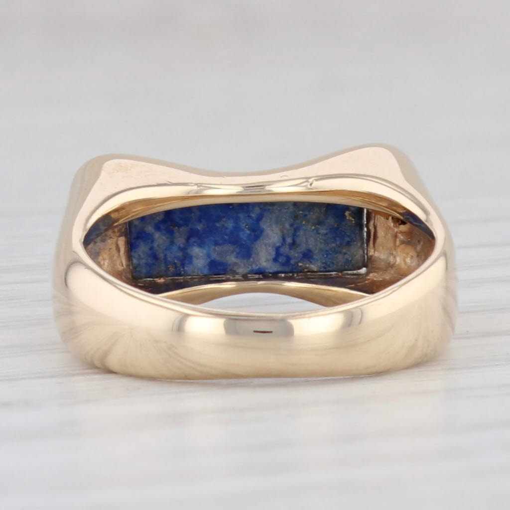 Light Gray Vintage Blue Lapis Lazuli Diamond Ring 14k Yellow Gold Size 4