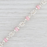 New Pink Glass Bead Statement Bracelet Sterling Silver Chain 7” Hook Clasp