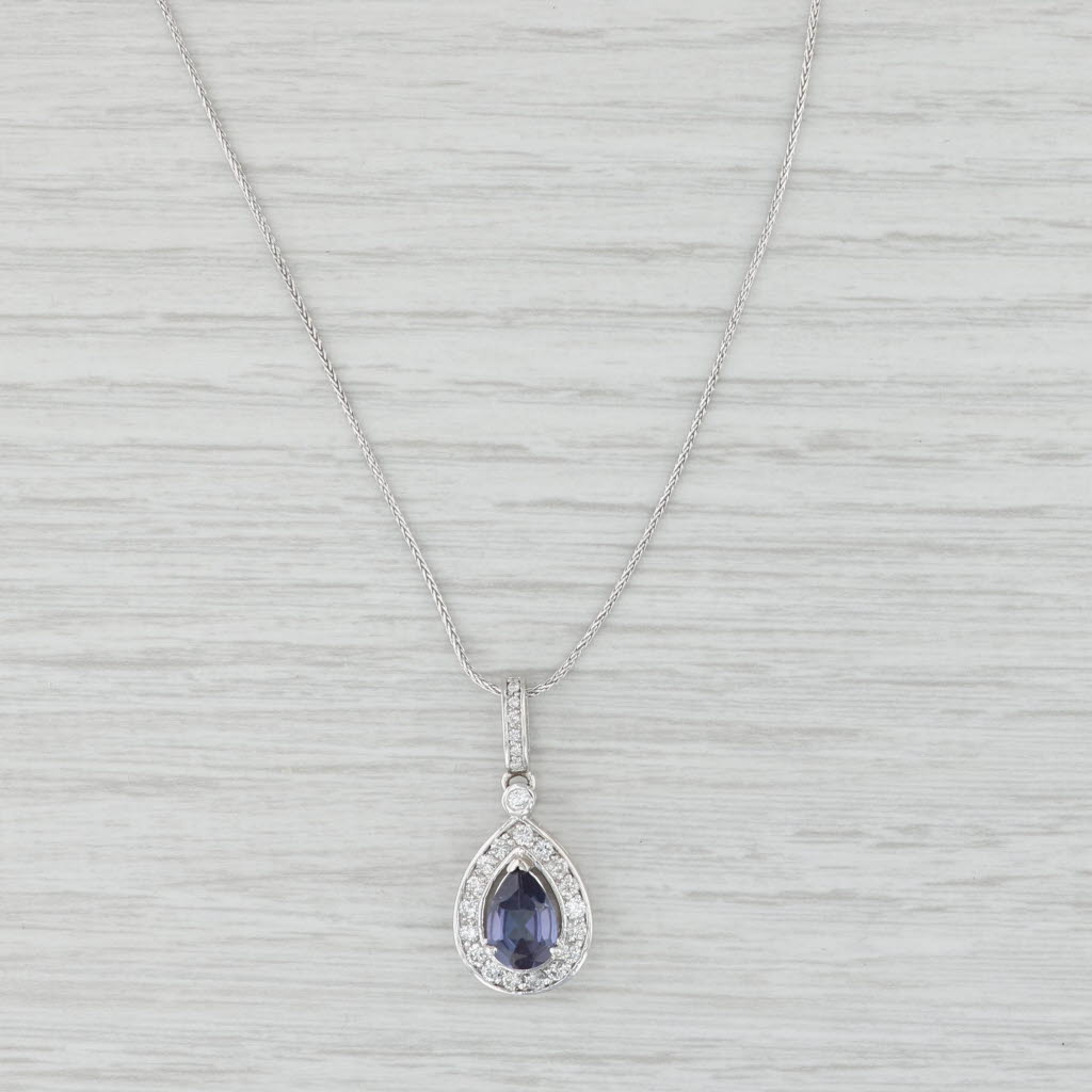 Light Gray 1.80ctw Lab Created Sapphire Diamond Teardrop Pendant Necklace 14k White Gold